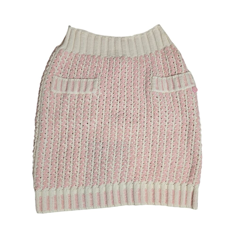 CHANEL cream & pink cotton 2018 18P RIBBON KNIT MINI Skirt 34